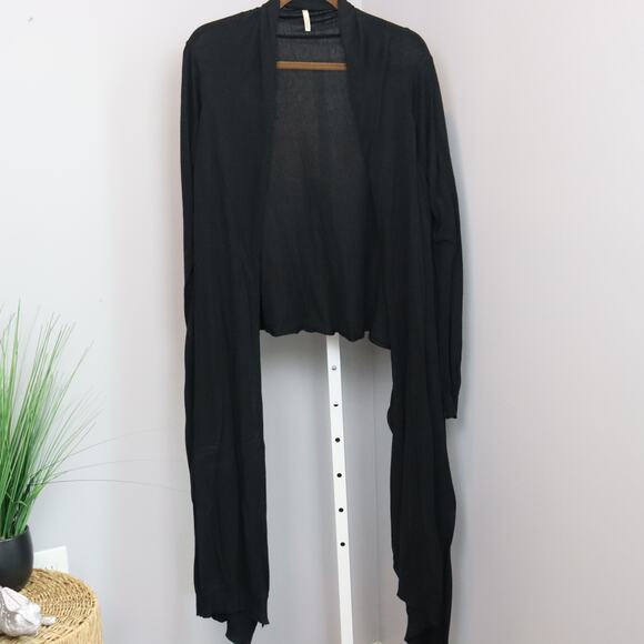 Elan Black Draped Long Sleeve Cardigan Sweater OS Open Front Wrap Tie Style - Picture 1 of 5